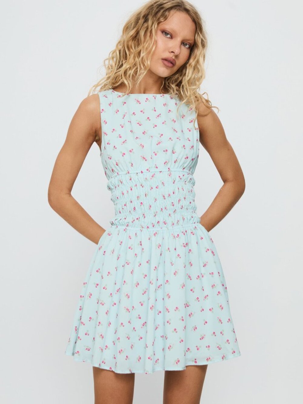 Alonah Shirred Mini Dress Blue Floral